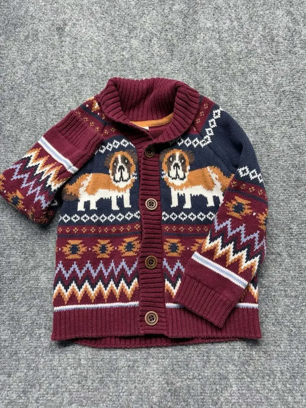 Gymboree Playful Pups Saint Bernard Fair Isle Cardigan Sweater 3T-100% Cotton